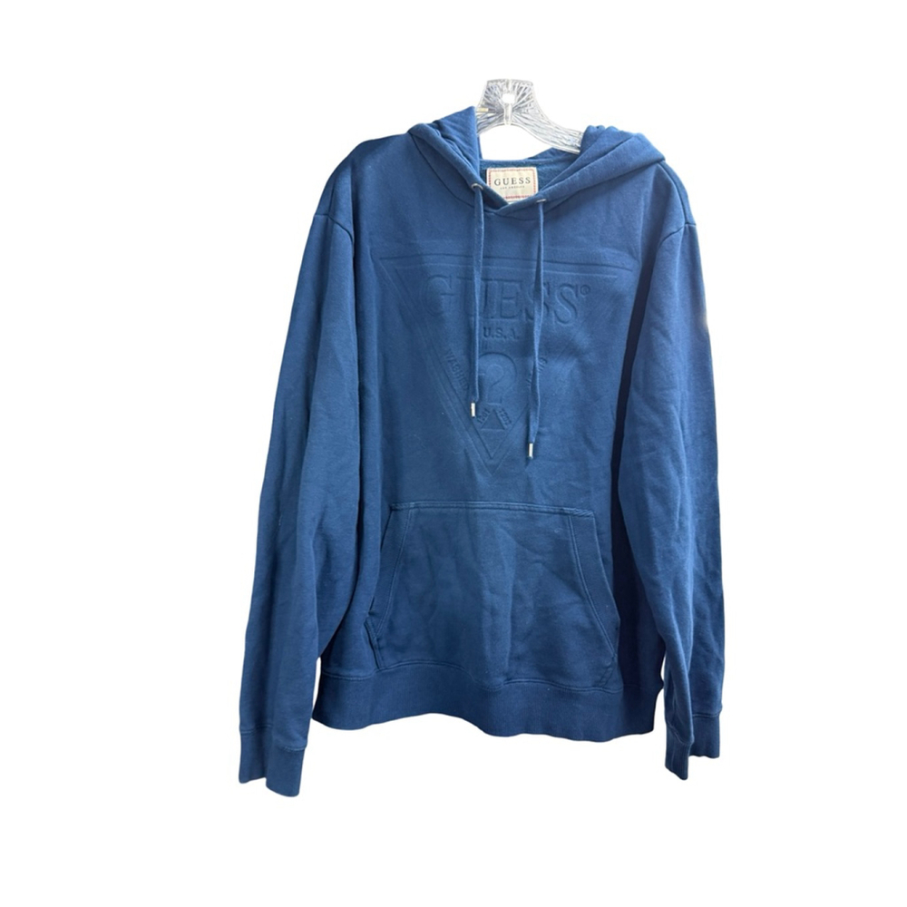 Men's GUESS Blue Embossed Logo Hoodie Size XL